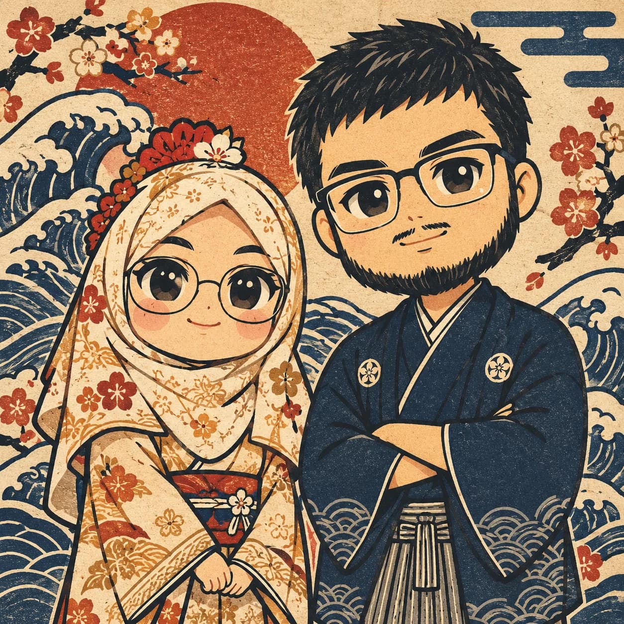 Illustrated chibi couple