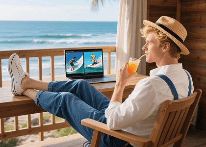 Creator preparing social video content on a laptop