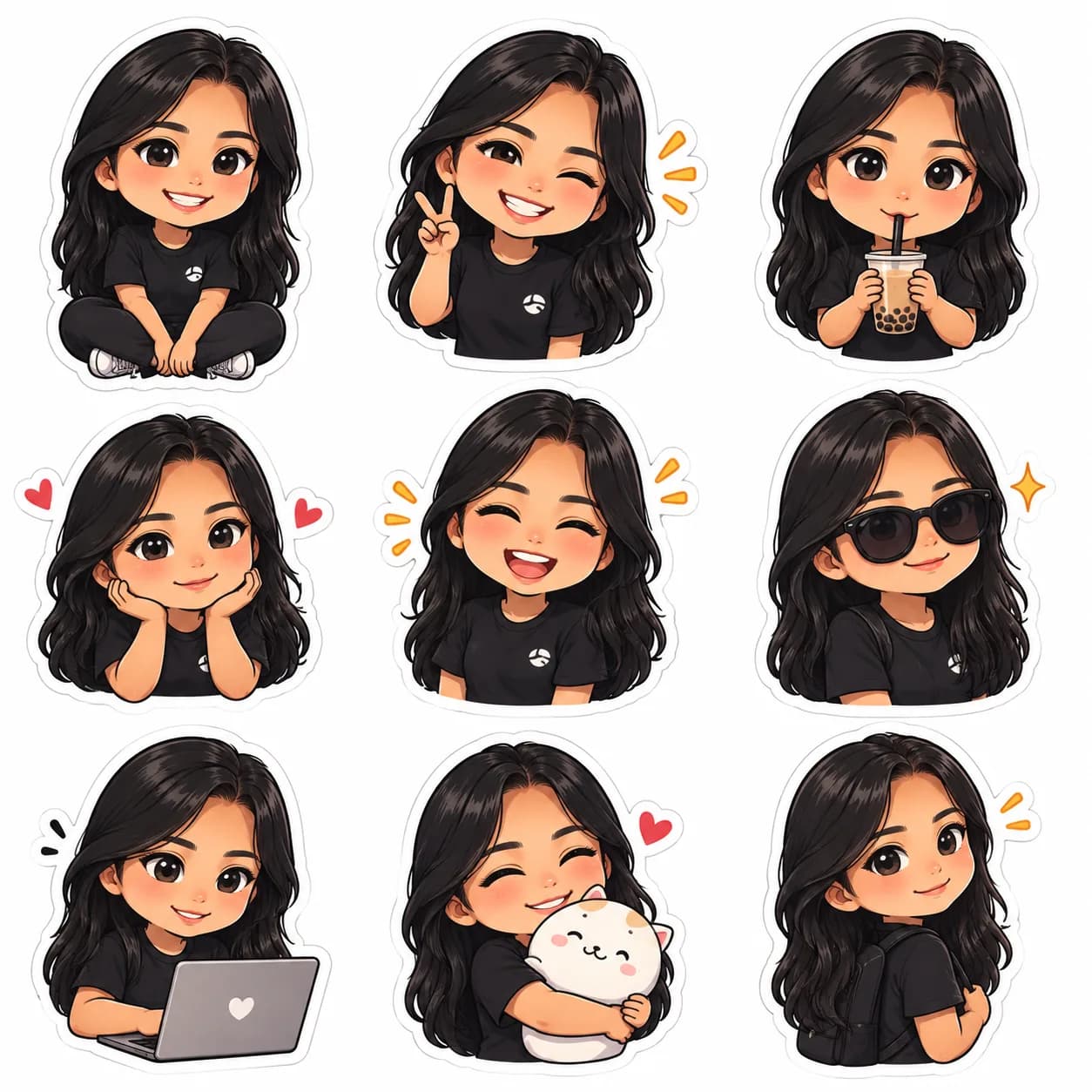 Black-haired chibi stickers