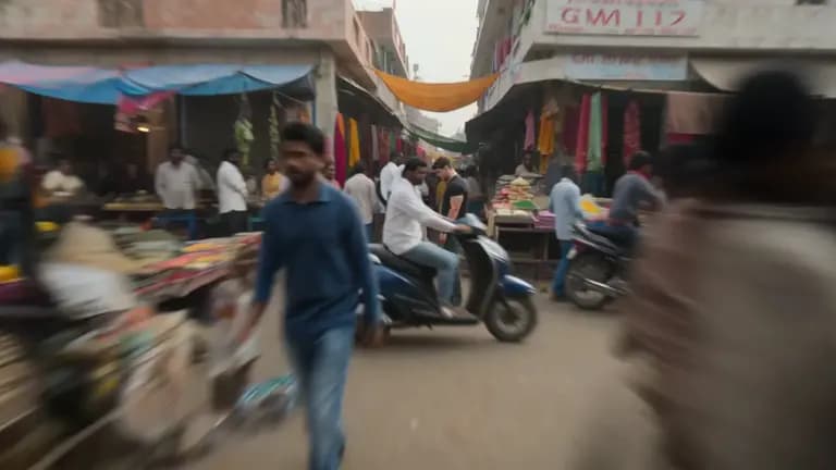 Busy outdoor market captured with cinematic motion blur