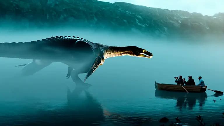 Prehistoric marine reptile gliding beneath the ocean surface