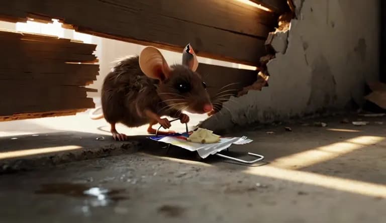 Tiny mouse stepping through a beam of sunlight