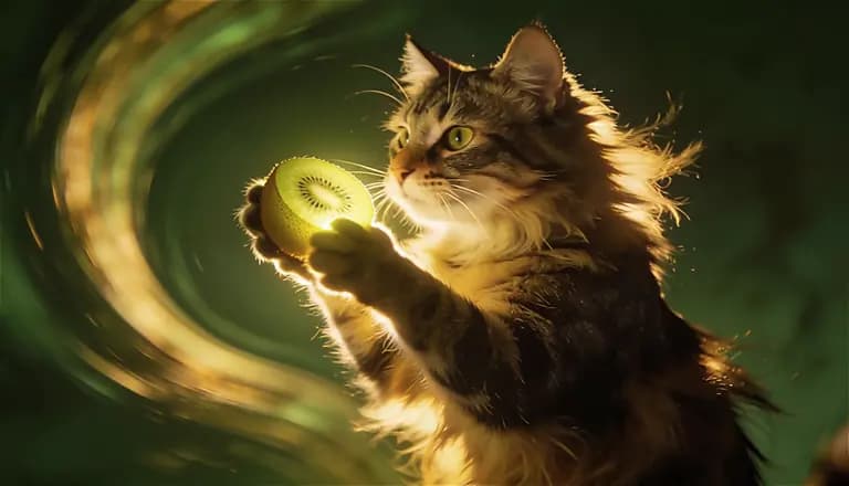 Cat conjuring a glowing orb of green light